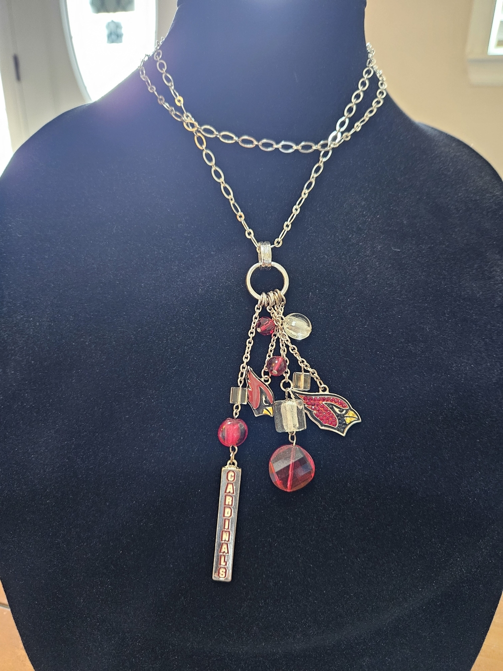 Silver-Tone Arizona Cardinals Charm Necklace with Red Accents